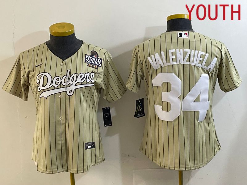 Youth Los Angeles Dodgers 34 Valenzuela Green Stripe Game 2024 Nike MLB Jersey style 7